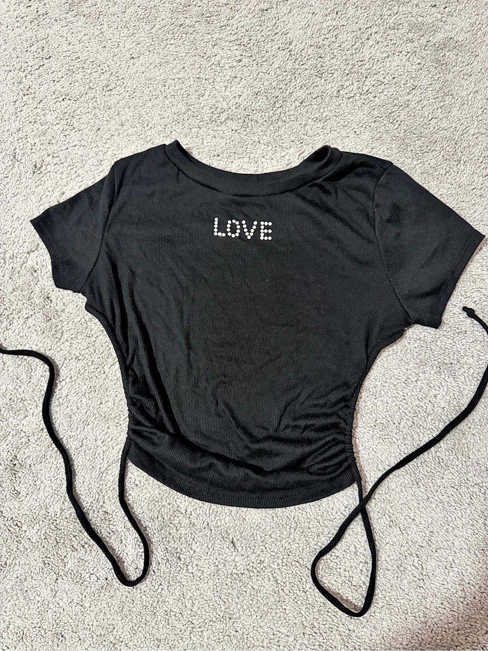 Black Short Sleeve Ruched Top